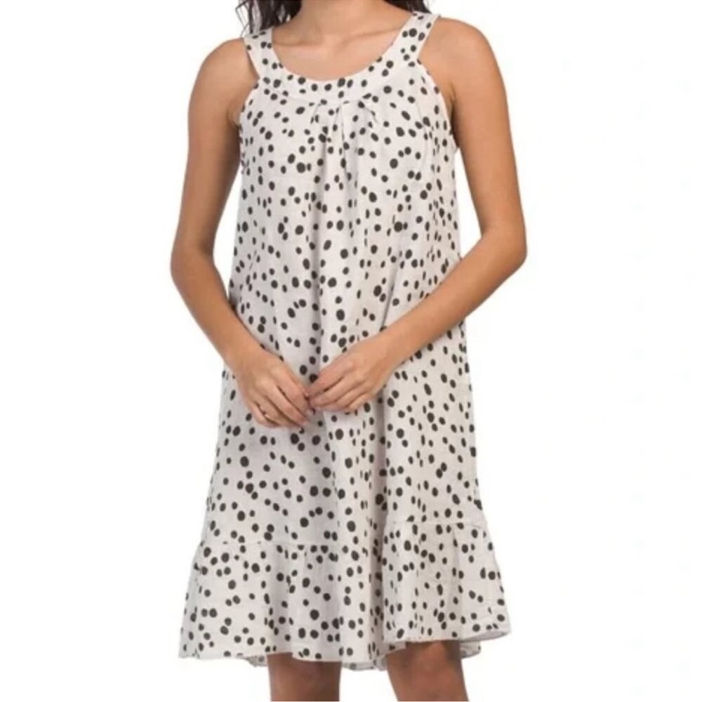 Terzo Millennio Linen Polka Dot Dress Black Off-White/Cream‎ NWT 14/Large #2716